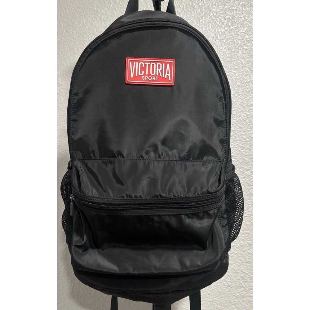 Victoria's Secret Sport VS Pink Backpack Black Travel School Bag Pockets Modern